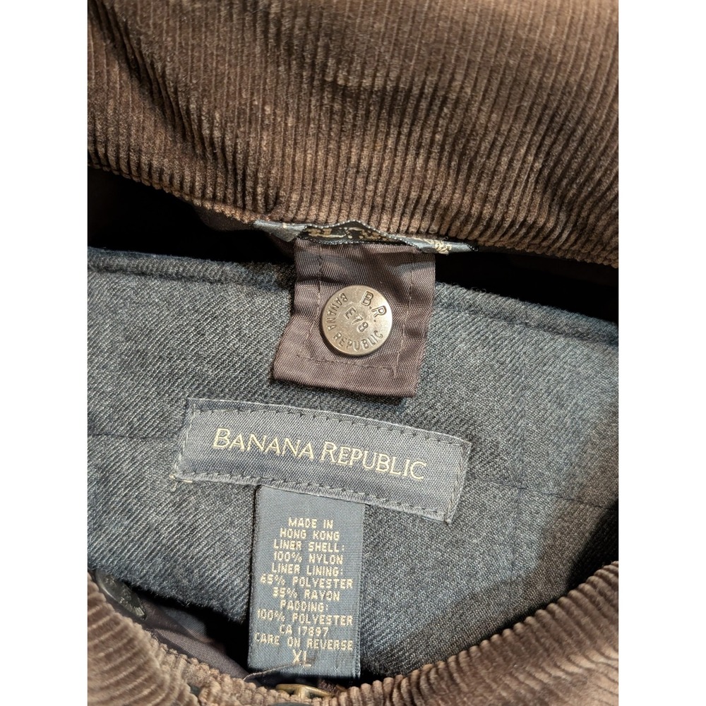 Banana Republic Mens XL Brown Nylon Field Jacket Corduroy Collar Barn Coat XL - Picture 4 of 5